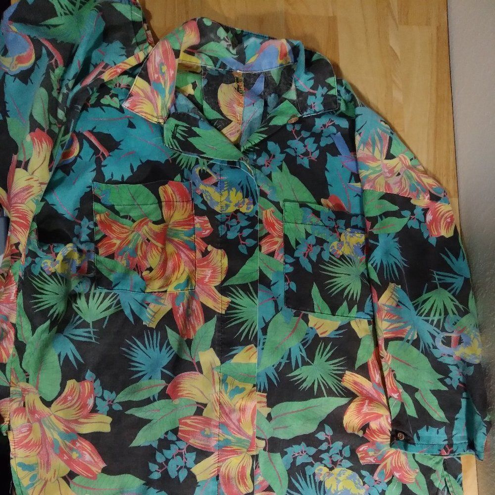 Vintage Floral Toucans Foliage Patterns Hawaiian Shirt